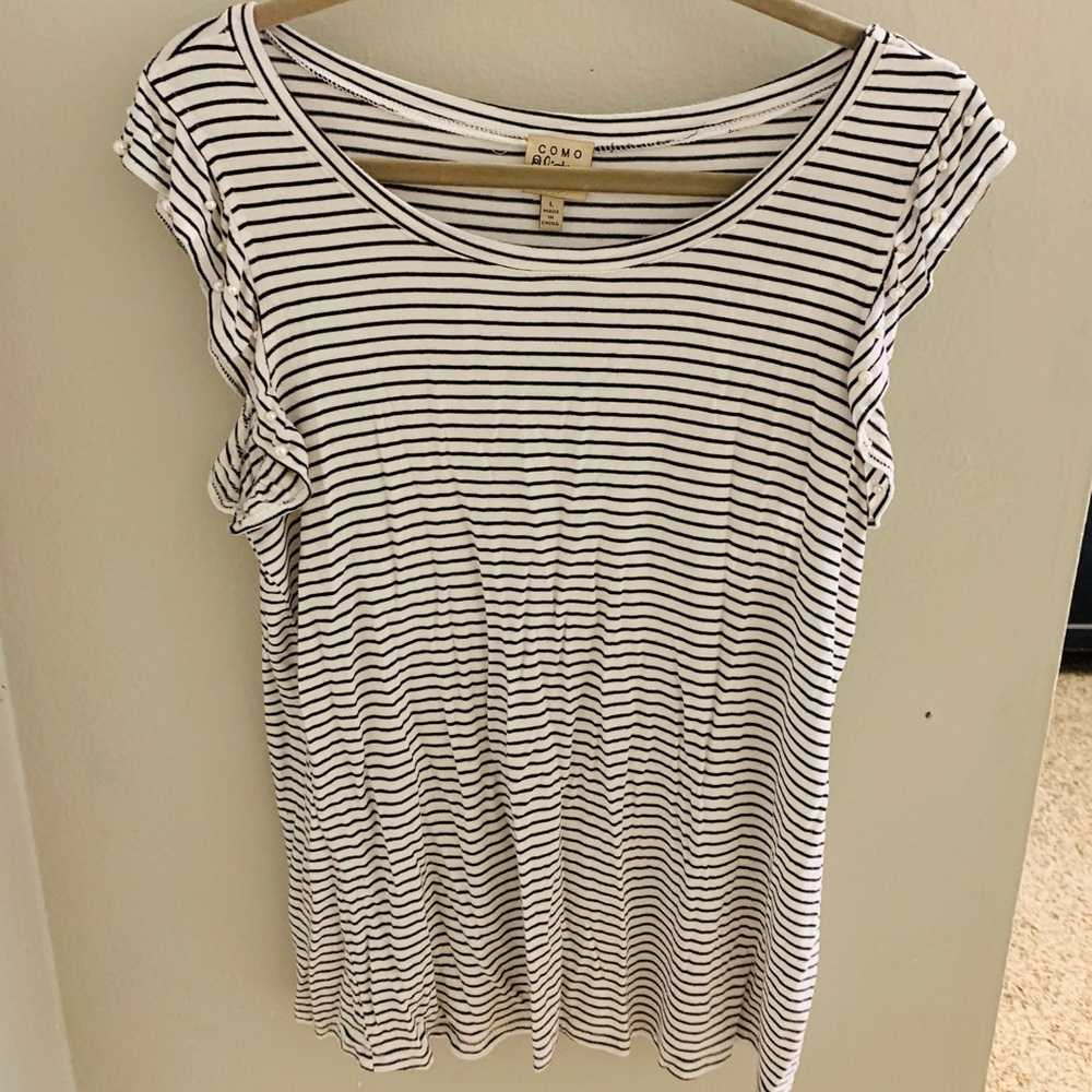 Como Vintage size large striped tee with pearls - Picture 1 of 4